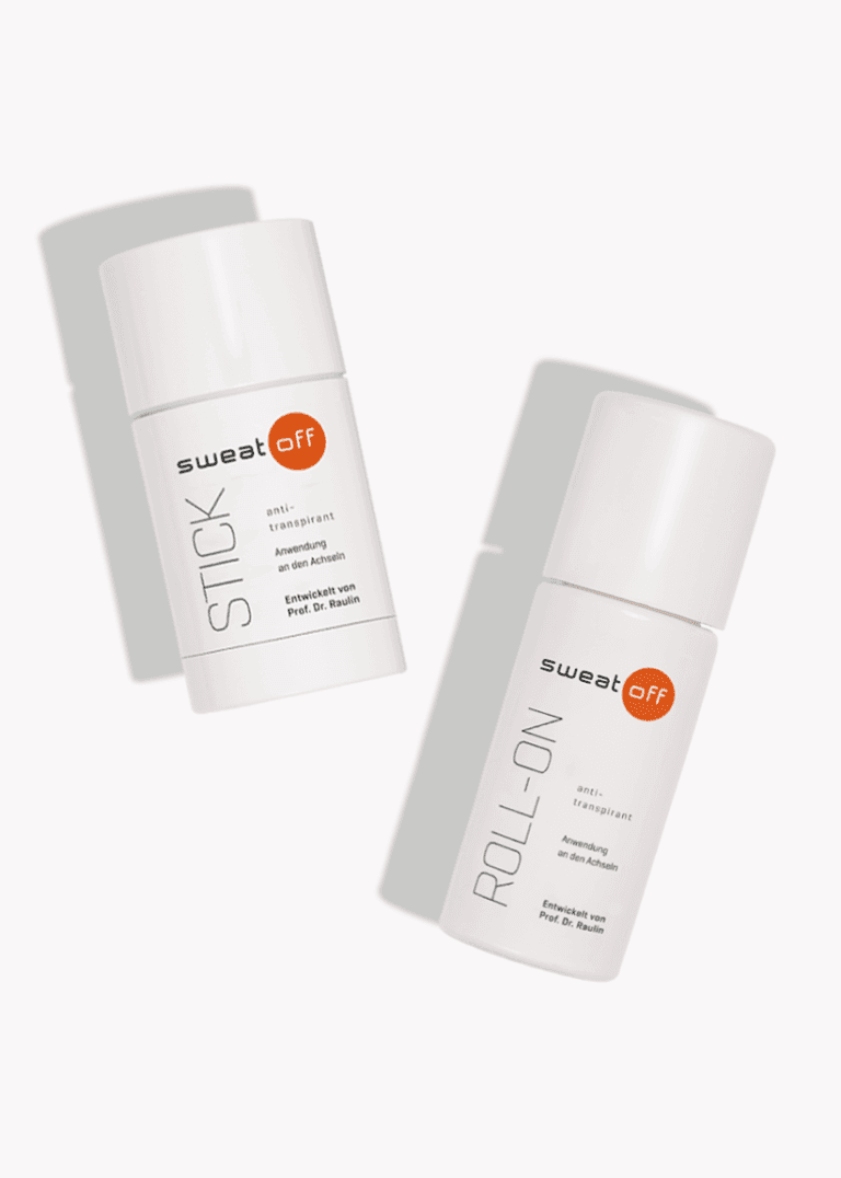 Antitranspirant Stick liegend neben einem Antitranspirant Roll-On