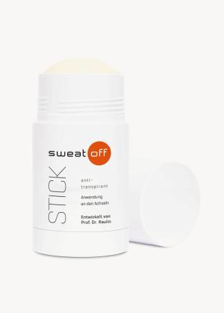 Sweat-Off Stick stehend vor weißem Hintergrund