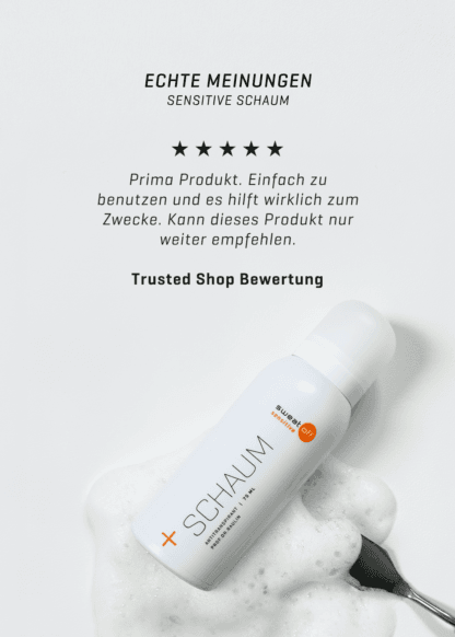 Sweat-Off Sensitive Schaum neue Flasche auf Schaum mit einem Spachtel. Kundenbewertung