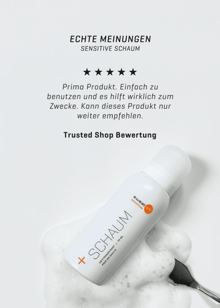 Sweat-Off Sensitive Schaum neue Flasche auf Schaum mit einem Spachtel. Kundenbewertung